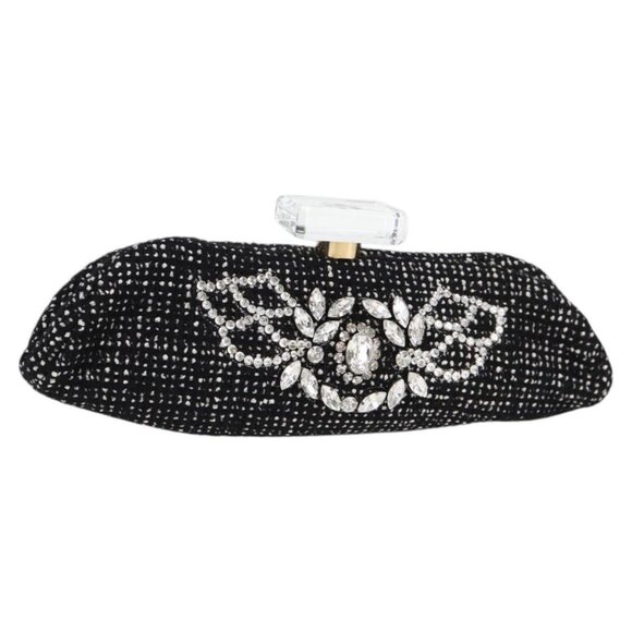 CHANEL Clutch Bag Tweed Black Gold CC Auth 124606AV - Picture 1 of 16